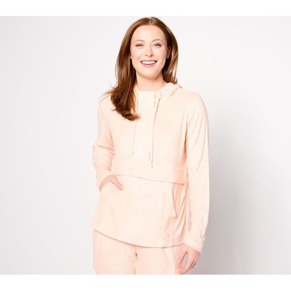 Cuddl Duds Women's Top Sz L Baby Loop Terry Anorak Hoodie Pink A630213 - Picture 1 of 4